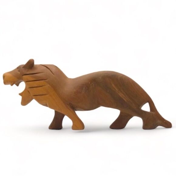 Vintage Hand Carved Hardwood Decorative Lions Big Cats Pair (2) - Picture 4 of 16